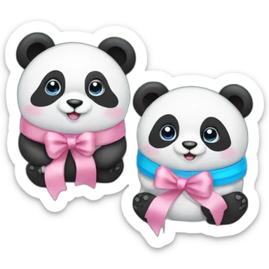 Couple panda cute , female panda pink ribbon, male blue ribbon sticker