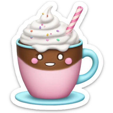 A pink cup of hot coco with pastel sprinkles and whipped cream sticker