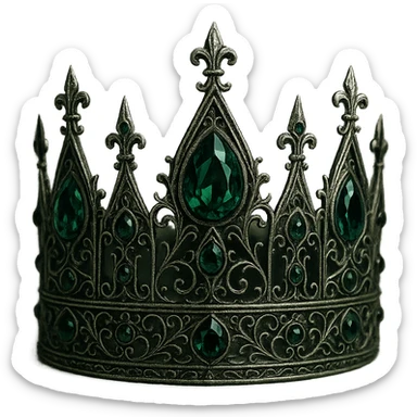 gothic crown in emerald green with silver filigree and dark green gems, mysterious and regal sticker