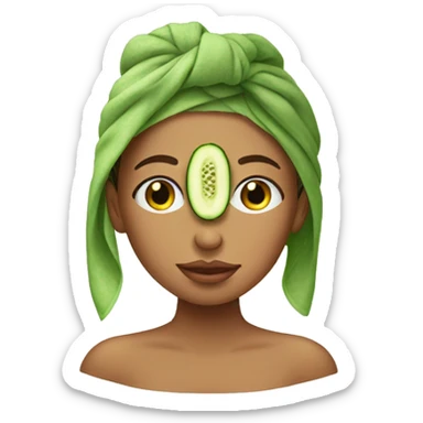 Girl with cucumbers on eyes and hair towel sticker