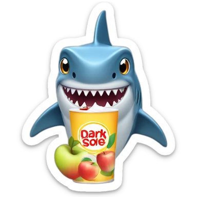shark sipping on apple juice box sticker