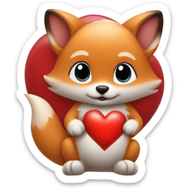 Detailled and photorealistic Baby fox with a big red heart sticker
