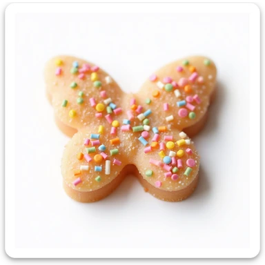 realistic butterfly-shaped candy with rainbow sprinkles, isolated on a transparent background, no visible background sticker