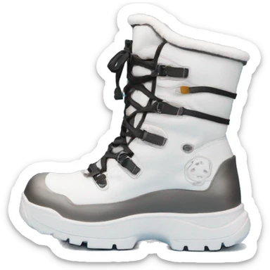 snow boot inspired by astronaut footwear. wrap-around lacing chunky exterior and sole sticker