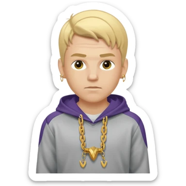 Tall boy with blonde hair wearing grey hoodie with Vikings jersey over it and a golden chain with black sweatpants  sticker