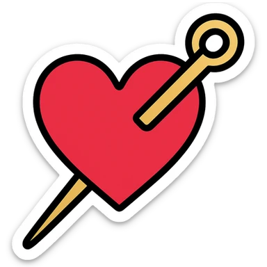 Make the needle much bigger while keeping the heart and color outline style the same. Remove the background. sticker