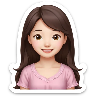 Korean girl in blue and white long haired brunette girl in light prink dresses smiling sticker