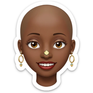 Make a emoji of a person with dark skin and has a nose ring and has a bunch of small earrings and a big earring and who has a gap between her two front teeth and with no hair sticker