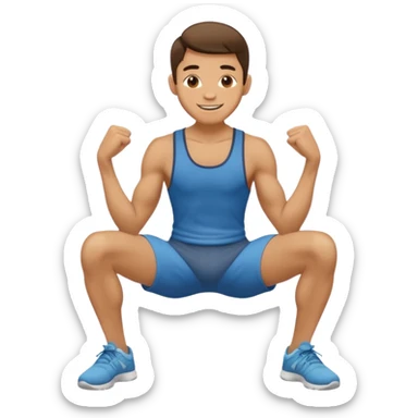 a skinny man doing a squat while holding his ankles and saying thank you sticker