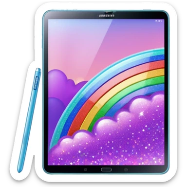 Hyperrealistic Samsung galaxy tablet, with a  holographic rainbow glitter case, isolated, rendering. 8k hd quailty  sticker