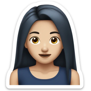 Asian girl with long black straight hair, silver earrings, and a navy tank top  sticker