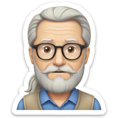 old man with long ponytail, short beard and glasses sticker