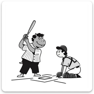 hippo baseball player batting at home plate sticker