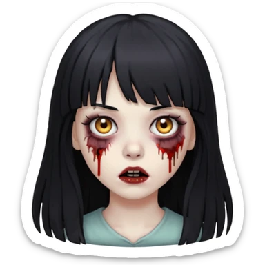 Zombie girl With black hair and bangs long hair sticker