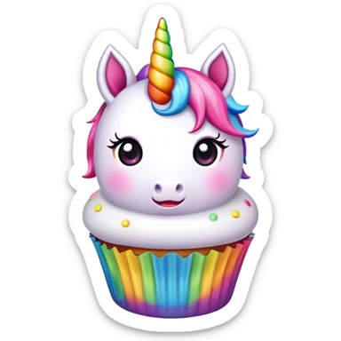kawaii rainbow unicorn cupcake sticker
