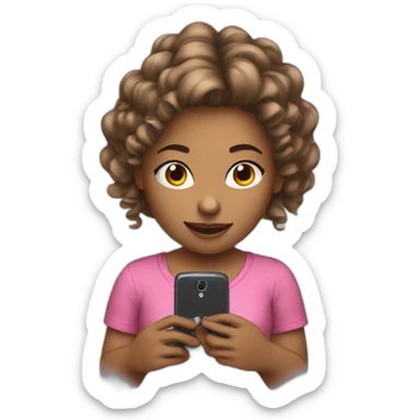 bronw hair girl playing with a cellphone sticker