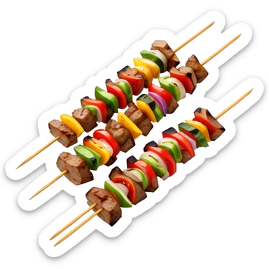 Skewered lamb kebabs with spices on grill, simplified emoji style with bold outlines and bright colors, cartoon style Chinese street food Yangrou Chuan sticker