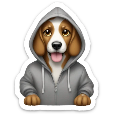 Create a dog wearing a hoodie with a paw up sticker