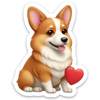 red corgi holding beige heart in paws sticker