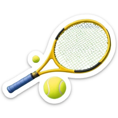 A tennis racket and a ball placed on the ground, with a tennis court in the background. The court lines and net are visible, emphasizing the structure and focus of the sport, creating a dynamic and energetic vibe. sticker
