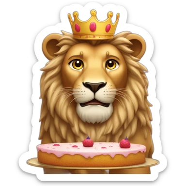 Lion avec une couronne et un gâteau d’anniversaire  sticker