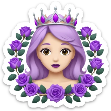 Purple rose with silver tiara and a purple emblem leaf wreath sticker