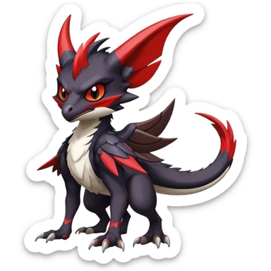 Black Cool Edgy Anthro Noivern-Nargacuga Fakémon  with White and Red Edgy markings sticker