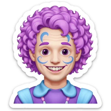 very cheerful colorful puffy violet curly haired man made out of cotton candy wearing teeth-braces and excessive face tattoos just face  sticker