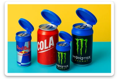 Készíts a következő jellemzőkre a mellékelt fotó felhasználásával a szöveghez illő képet, 1000x600px-es méretűt, fiatalos, dinamikus, megnyerő,változatos, színes, valósághű fotók legyenek!
„Az összes aludobozodra használhatod”
Két fajta méretben gyártott kupakot minden forgalomban lévő italos aludobozodon használhatod, legyen az kicsi energiaital vagy nagyobb üdítős/sörös doboz. sticker