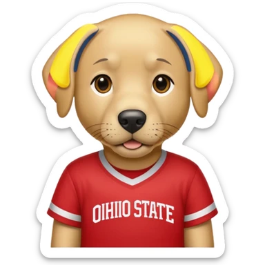 Yellow lab wearing Ohio State shirt sticker