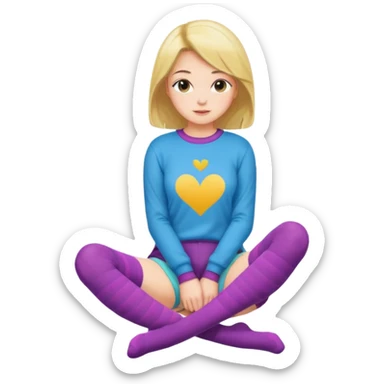Cute girl thigh high socks sitting legs out, colorful clothes sticker