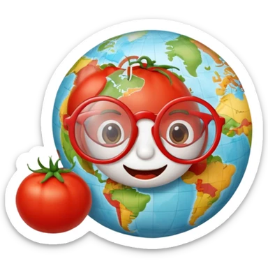 tomato with big round glasses, studying a map sticker