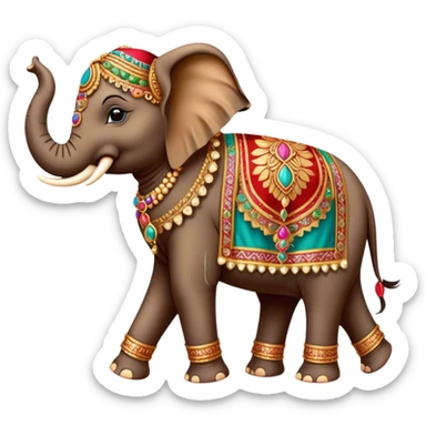 Decorated Indian elephant – Cinematic Realistic Decorated Indian Elephant, depicted as a majestic elephant adorned with vibrant, ornate ceremonial decorations and rich, colorful fabrics, set against a festive Indian backdrop with warm golden lighting that highlights its cultural significance. sticker