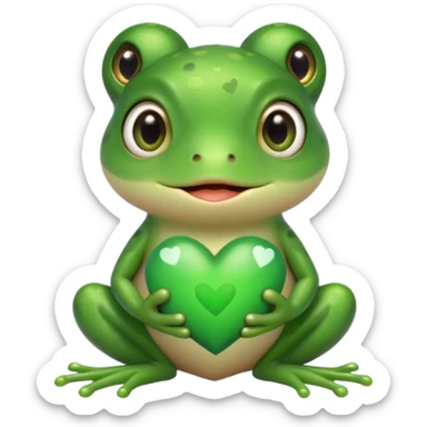cute frog holding a green heart sticker