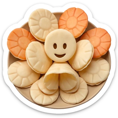 realistic prawn crackers, beige or pale white, no faces, simple and true to life, classic emoji style sticker