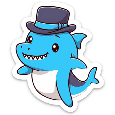 cartoonish sticker of a shark with a top hat sticker