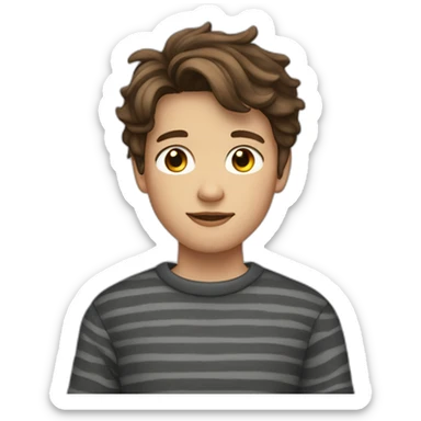 teenager boy brown wavy hair and dark gray striped sweater sticker