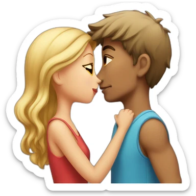 A tall healthy boy kissing a short beautiful girl sticker