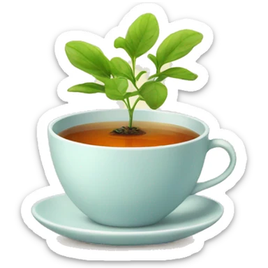 cup of tea with a small plant beside it sticker