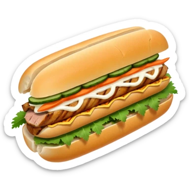make it cute, chibitraditional banh mi with char grilled pork


    Very crusty baguette

    Mayo 

    Pickled carrot 

    Cucumber, coriander/cilantro, green onion, chilli 
 sticker