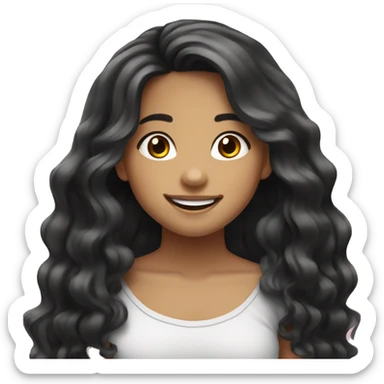 girl filipino long wavy hair black smiling with braces sticker