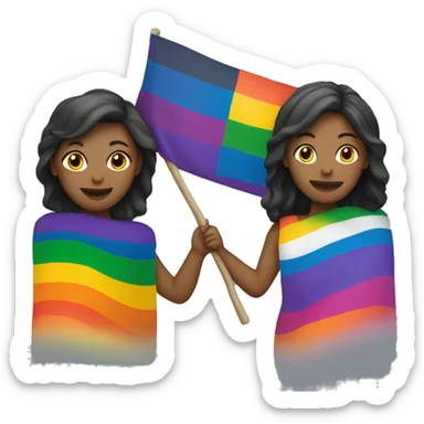Two women holding gay pride flag sticker