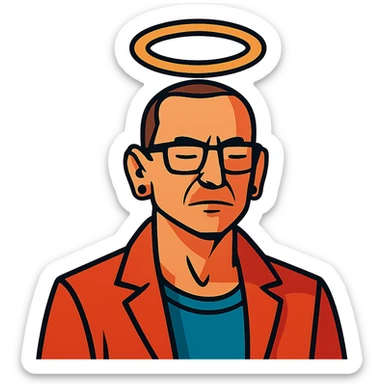 Chester Bennington from Linkin Park with a holy halo sticker