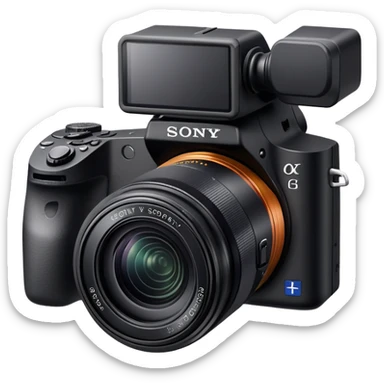 Simple DSLR camera, minimal details, basic shape of a Sony camera, clean design sticker