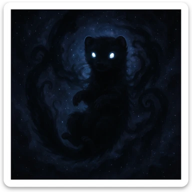 void ferret, mysterious, cosmic, swirling dark energy, glowing eyes, floating, in a surreal space environment sticker