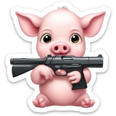 A baby pig holding a missive gun  sticker
