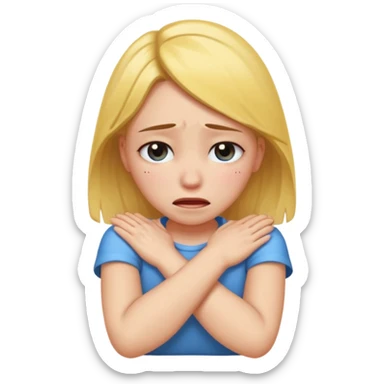 Girl with arms crossed around neck crying sticker