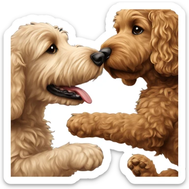 brown goldendoodle dog and small black/white dog giving each other a high five sticker