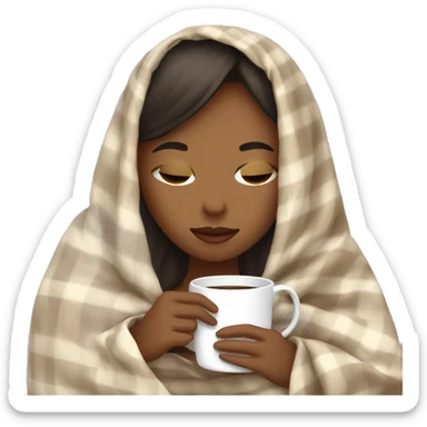 girl inside a blanket sipping coffee eyes closed sticker