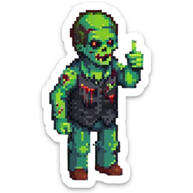 isometric zombie giving thumbs down in Project Zomboid style sticker